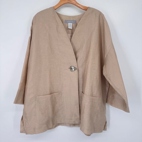 Modern Soul Womens Beige Linen Blend Jacket Pockets Unique Button Size Large - Picture 6 of 13